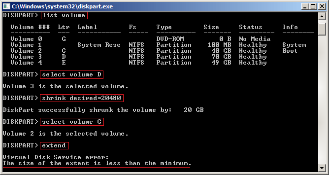 Unable with diskpart