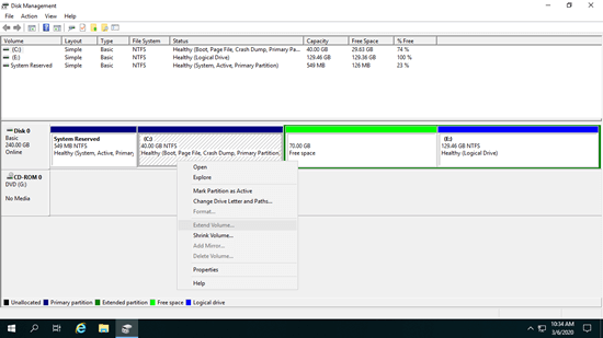 Extend Volume disabled